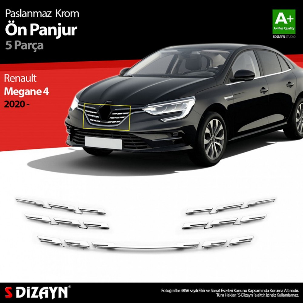 Накладки на решетку для Renault Megane IV 2017+ (Хром-нерж, 5шт) TAN24