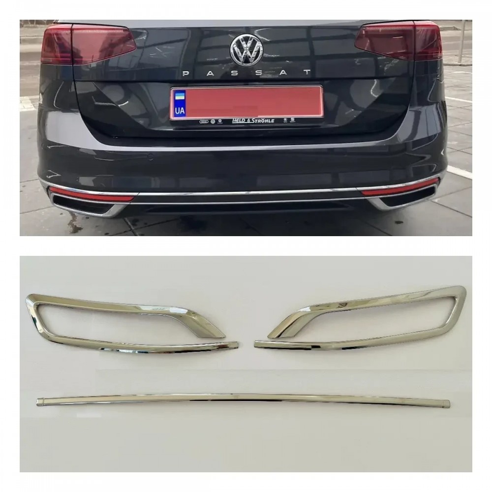 Накладки на глушитель Q1 для Volkswagen Passat B8,5 2019+ (Хром-нерж, 3шт) TAN24