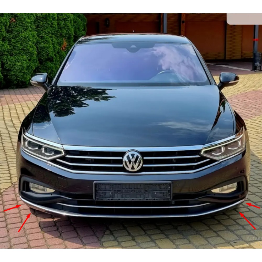Накладка на передний бампер для Volkswagen Passat B8 2019+ (Хром-нерж, 3шт) TAN24