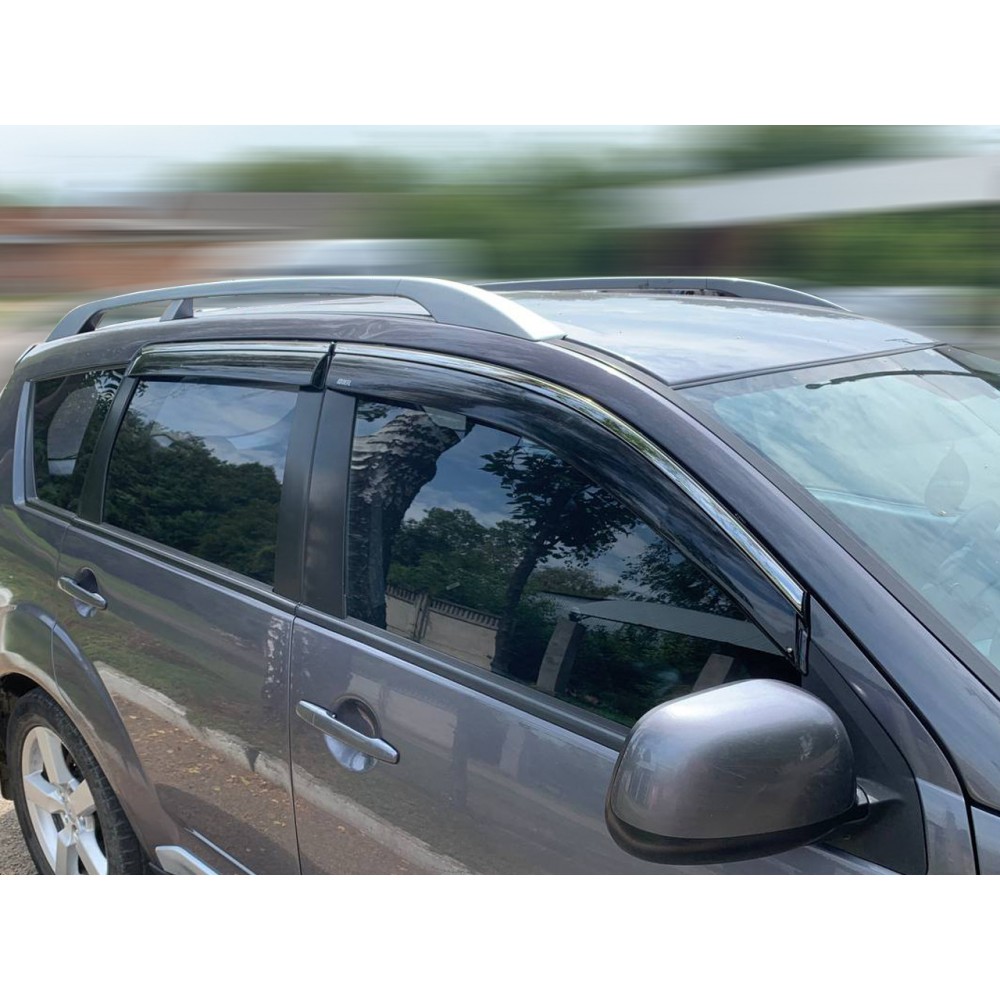 Дефлекторы окон (ветровики) для Mitsubishi Outlander 2007-2012 XL c нерж. хром полоской (HAWK)