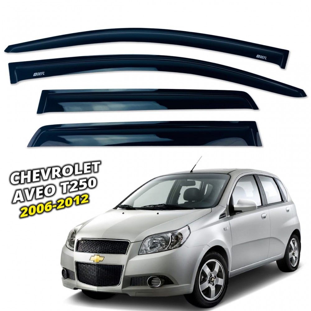Дефлектори вікон (вітровики) для Chevrolet Aveo T250 2006-2012 4D Седан накладні (DEFL) Q2