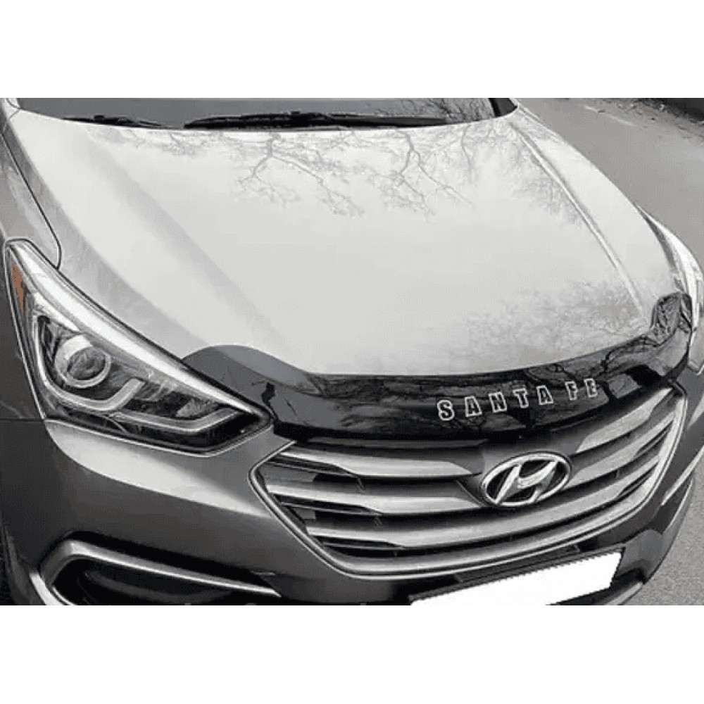Дефлектор капота (мухобойка) для Hyundai Santa Fe 2012-2018 короткая (VIP)