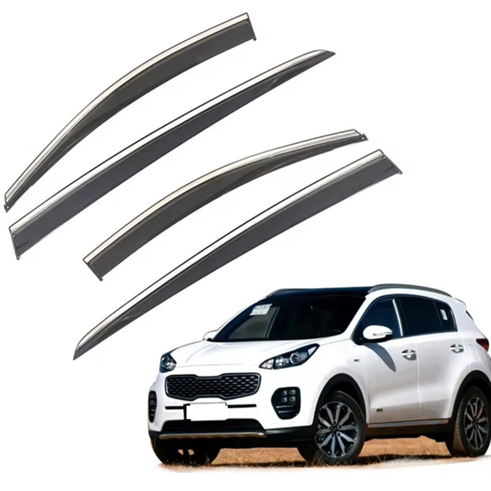 Дефлектори вікон (вітровики) для KIA SPORTAGE  2016-2021 нерж. з хром полоскою (HAWK)