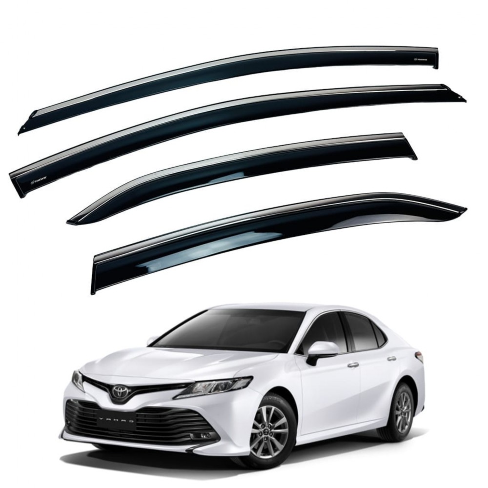 Дефлектори вікон (вітровики) для Toyota Camry V70 2017-2023 Sedan з нерж.хром полоскою (HAWK)