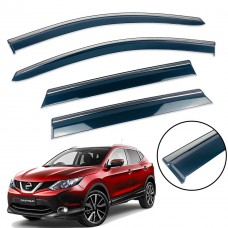 Дефлекторы окон (ветровики) для Nissan Qashqai II 2014-2021 c нерж. хром полоской (HAWK)