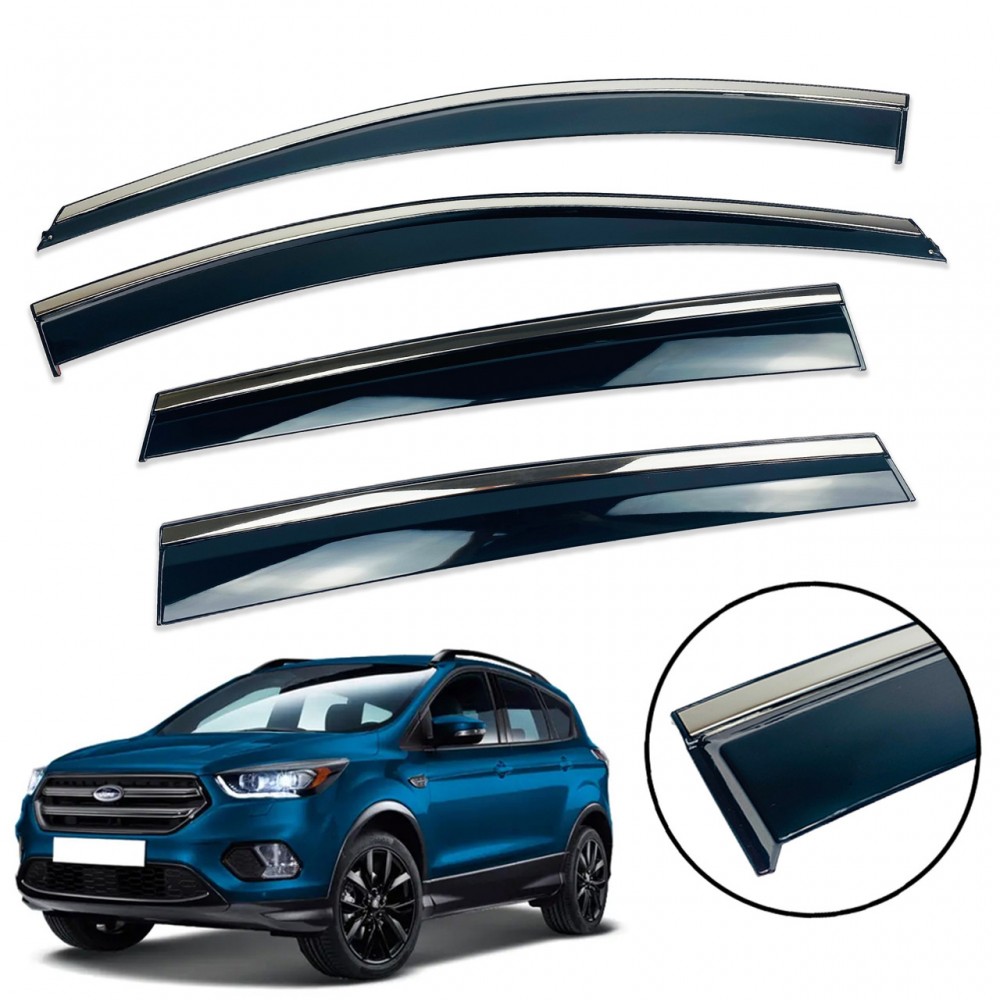 Дефлектори вікон (вітровики) для Ford Kuga / Escape 2012-2019 нерж. з хром полоскою (HAWK)