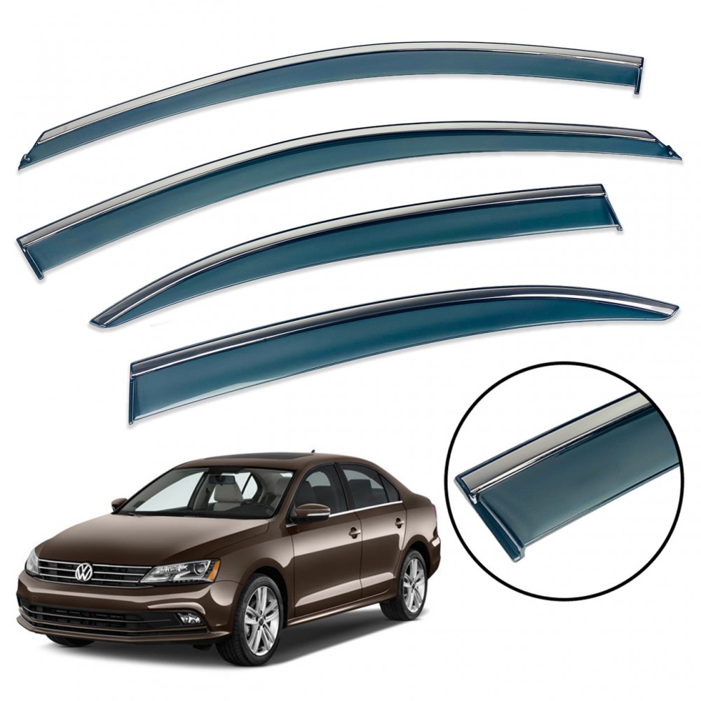 Дефлектори вікон (вітровики) для Volkswagen Jetta 2011-2018 Sedan USA з нерж.хром полоскою (HAWK)