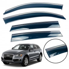 Дефлекторы окон (ветровики) для Audi Q5 2008-2016 нерж. с хром полоской (HAWK)