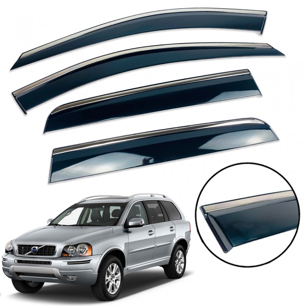 Дефлектори вікон (вітровики) для Volvo XC90 2003-2015 з нерж.хром полоскою (HAWK)