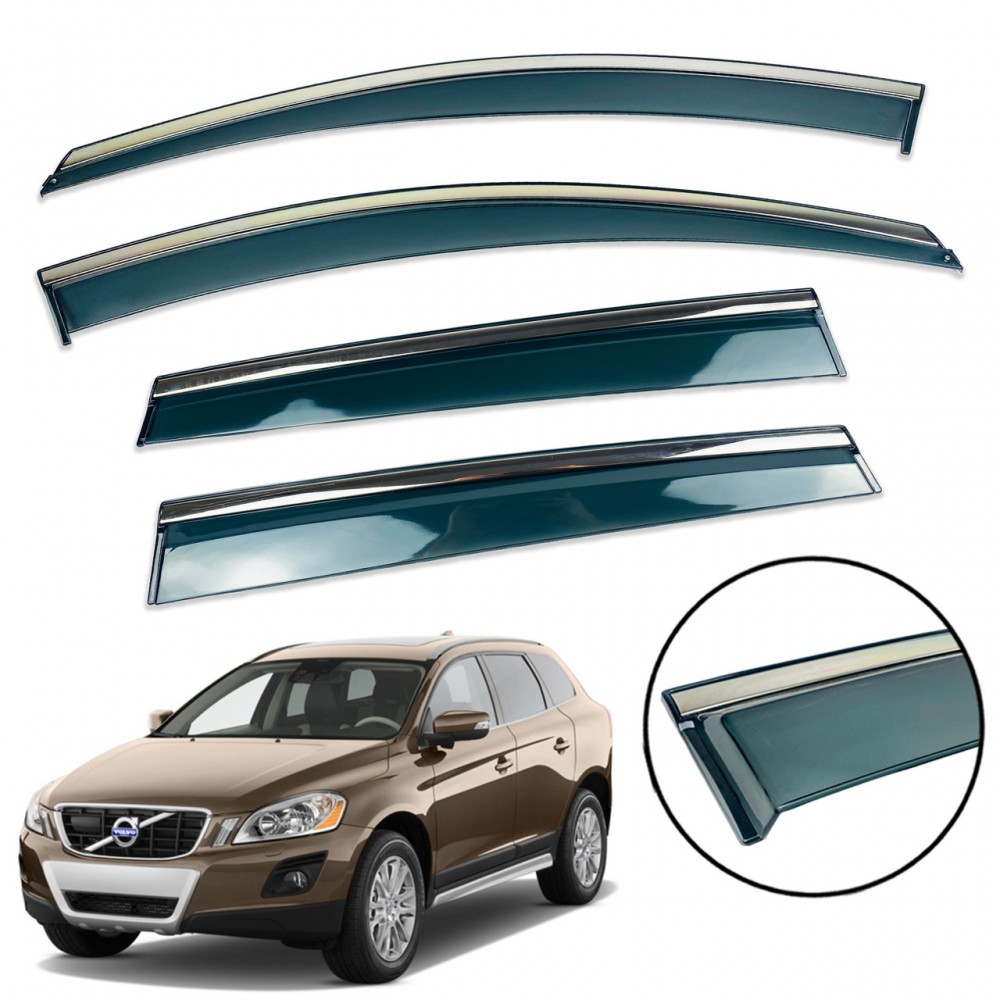 Дефлектори вікон (вітровики) для Volvo XC60 2008-2018 4ШТ. з нерж.хром полоскою (HAWK)