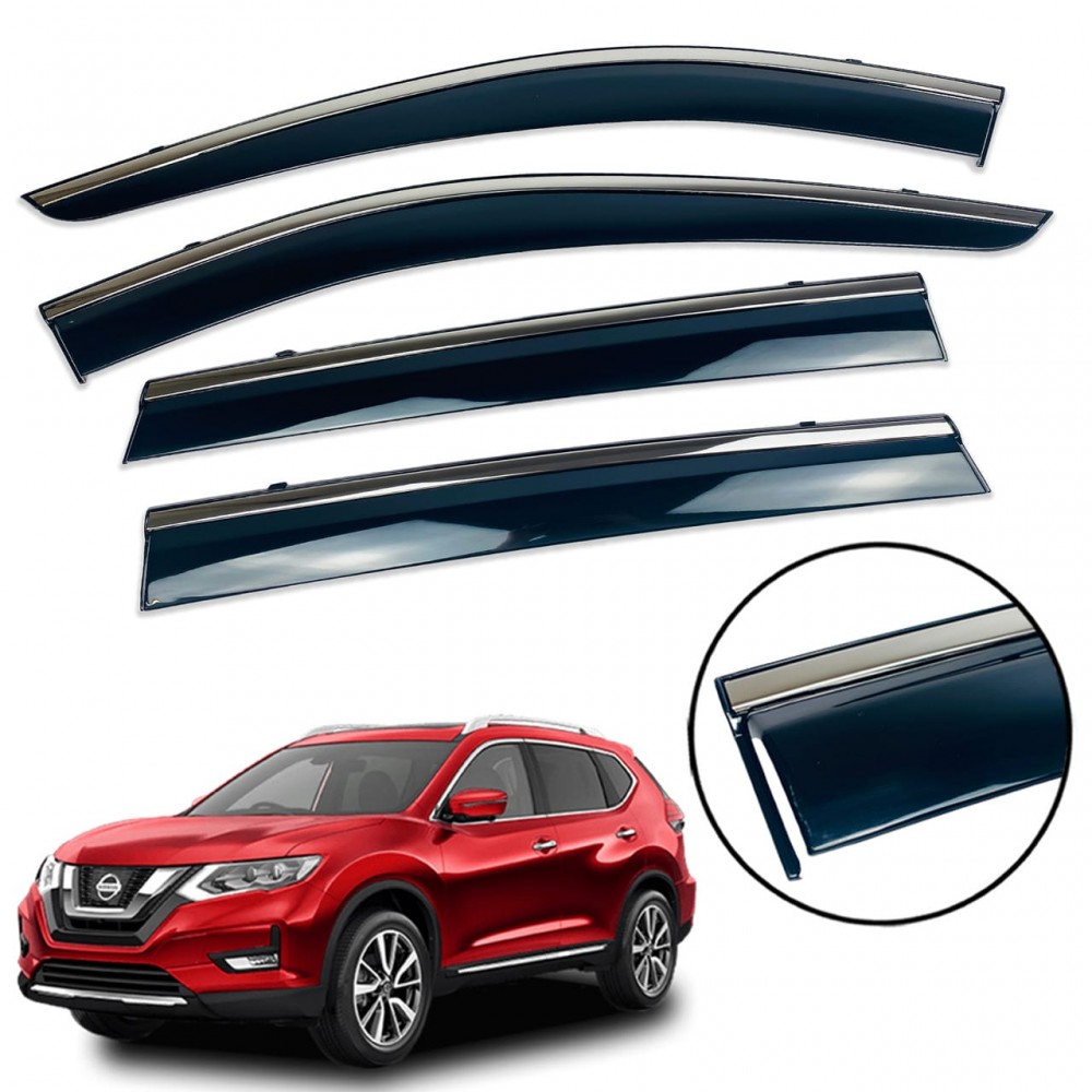 Дефлектори вікон (вітровики) для Nissan X-Trail III 2013-2021 /Rogue T32 з нерж.хром полоскою (HAWK)
