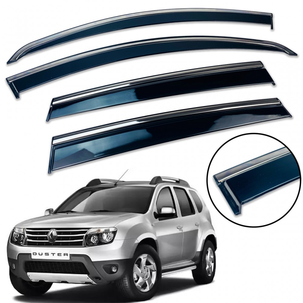 Дефлекторы окон (ветровики) для Renault Duster I 2010-2018 c нерж. хром полоской (HAWK)