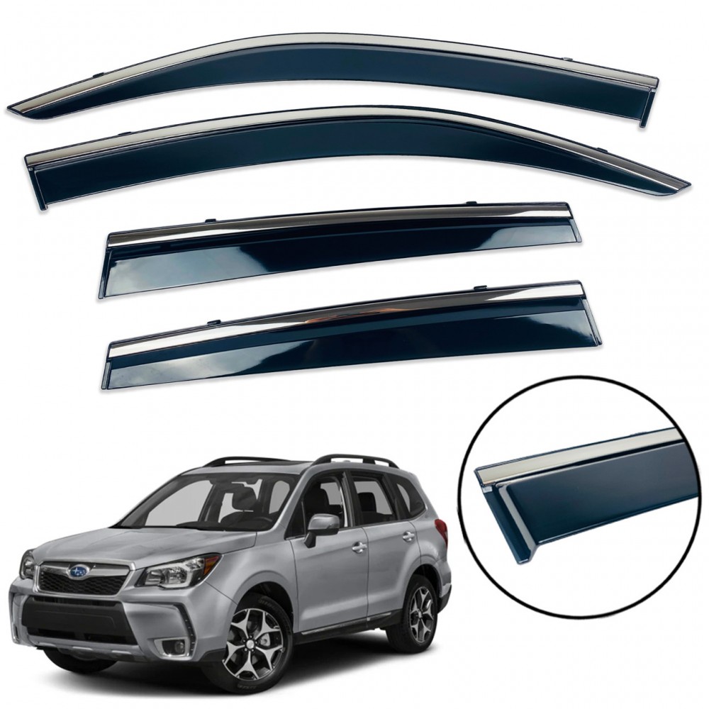 Дефлектори вікон (вітровики) для Subaru Forester 2013-2018 з нерж.хром полоскою (HAWK)