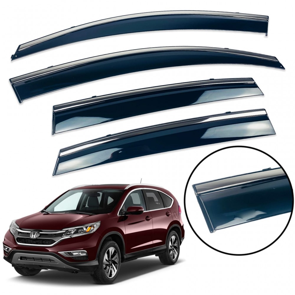 Дефлекторы окон (ветровики) для Honda CR-V 2012-2017 нерж. с хром полоской (HAWK)