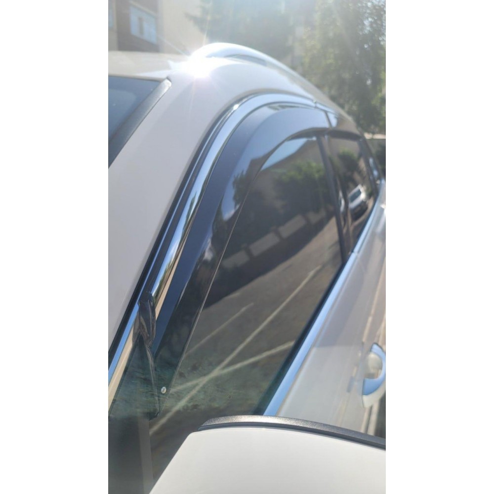 Дефлекторы окон (ветровики) для Skoda Kodiaq 2016-2024 c нерж. хром полоской (HAWK)