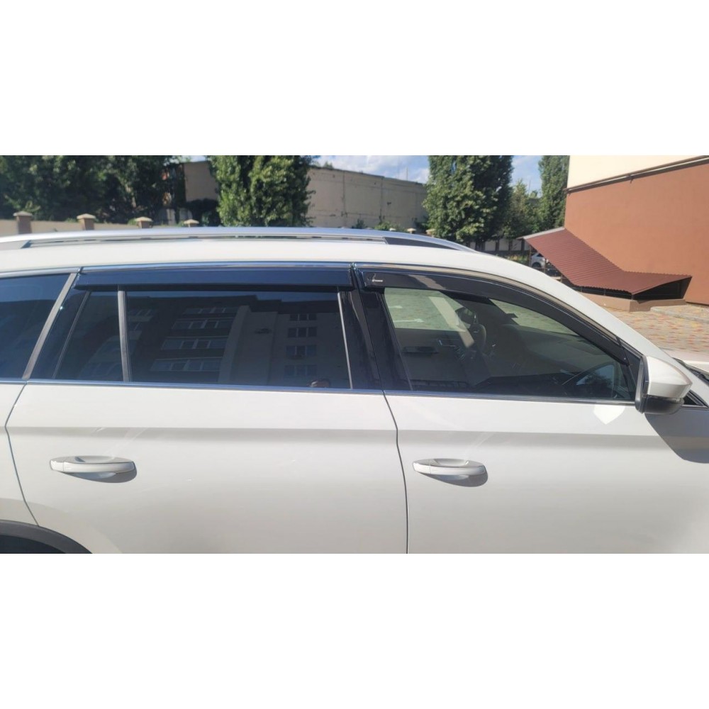 Дефлекторы окон (ветровики) для Skoda Kodiaq 2016-2024 c нерж. хром полоской (HAWK)