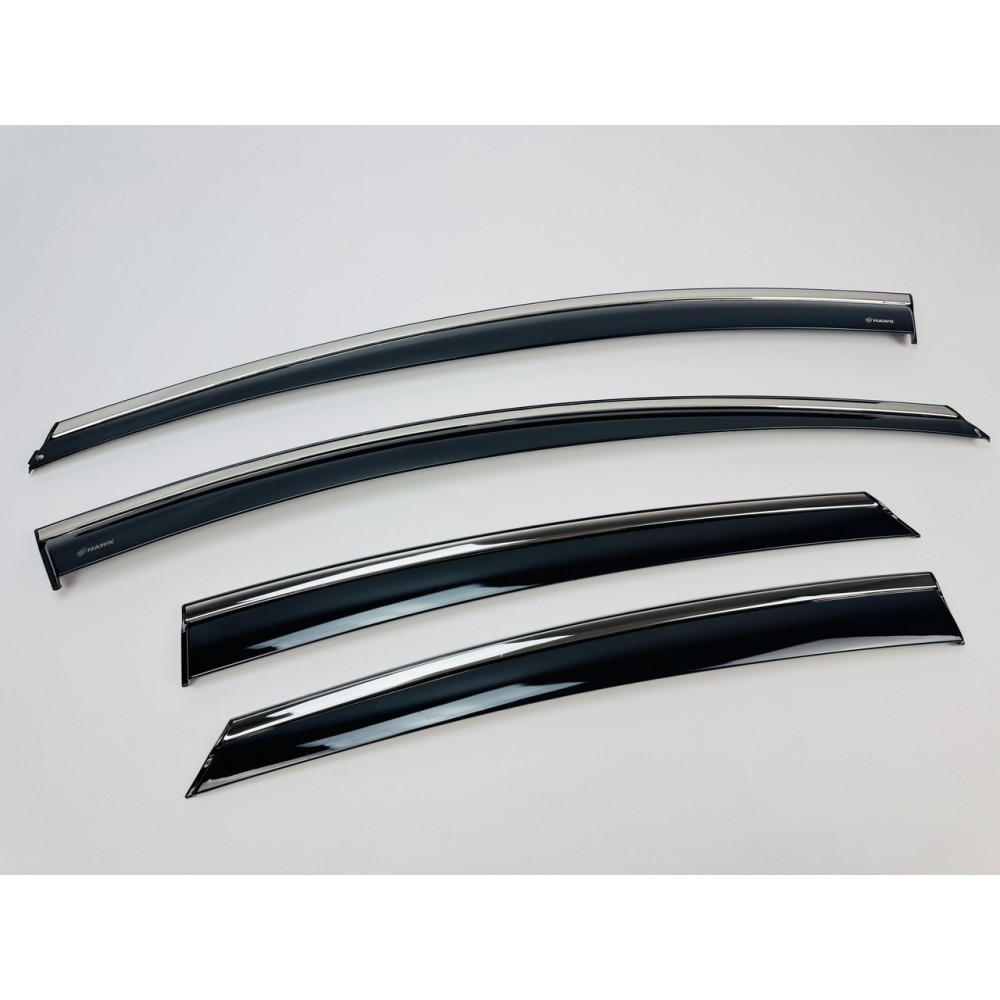 Дефлекторы окон (ветровики) для Ford Focus 2011-2017 III Sedan/HB нерж. с хром полоской (HAWK)