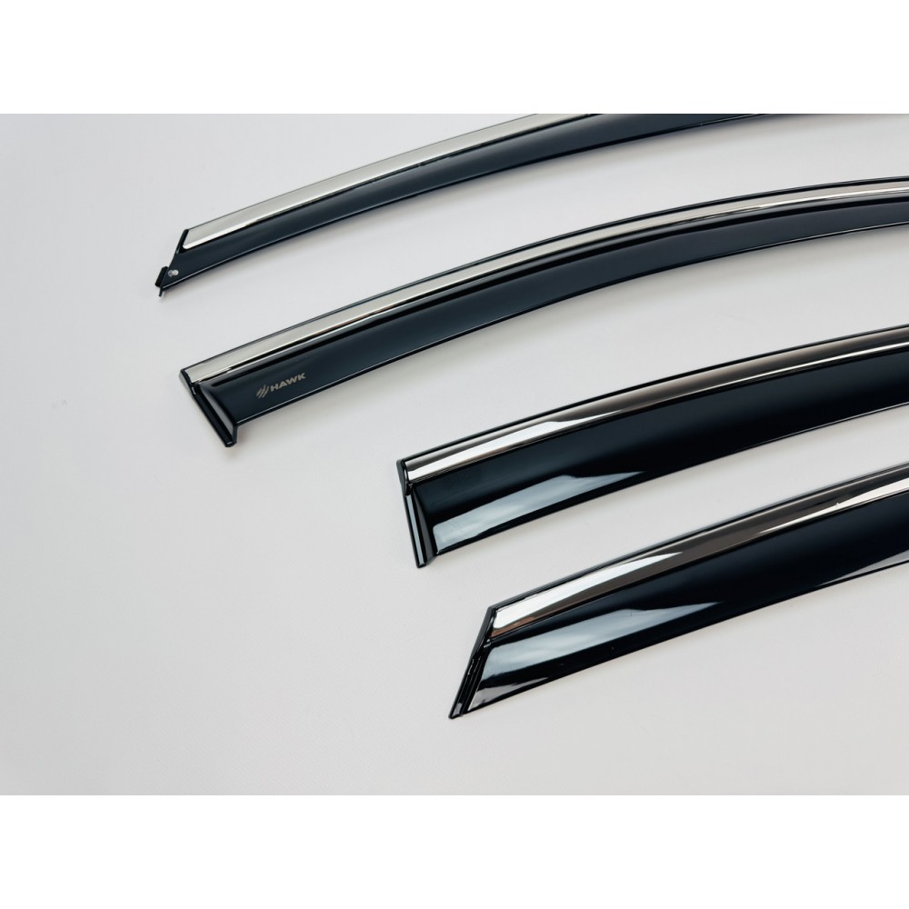 Дефлекторы окон (ветровики) для Ford Focus 2011-2017 III Sedan/HB нерж. с хром полоской (HAWK)