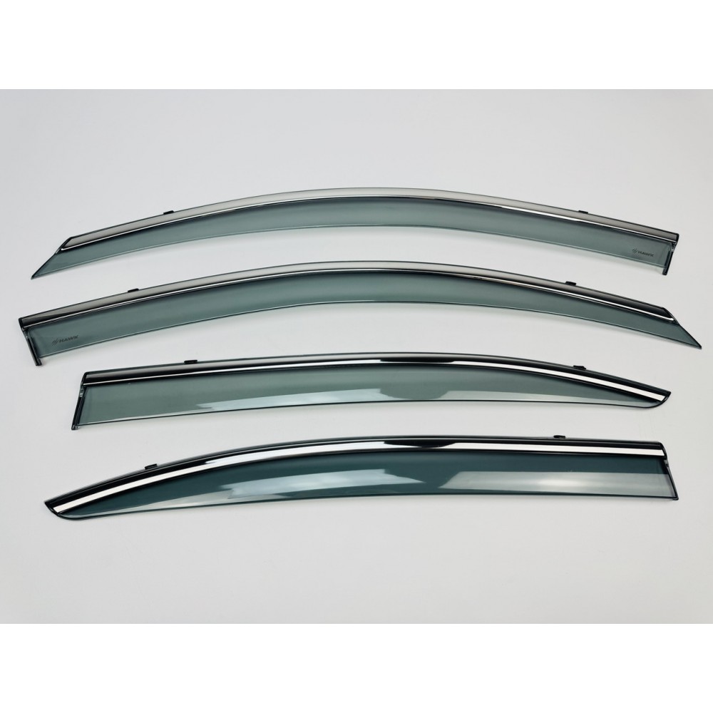Дефлекторы окон (ветровики) для Skoda Octavia A-5 2004-2013 Sedan/HB c нерж. хром полоской (HAWK)