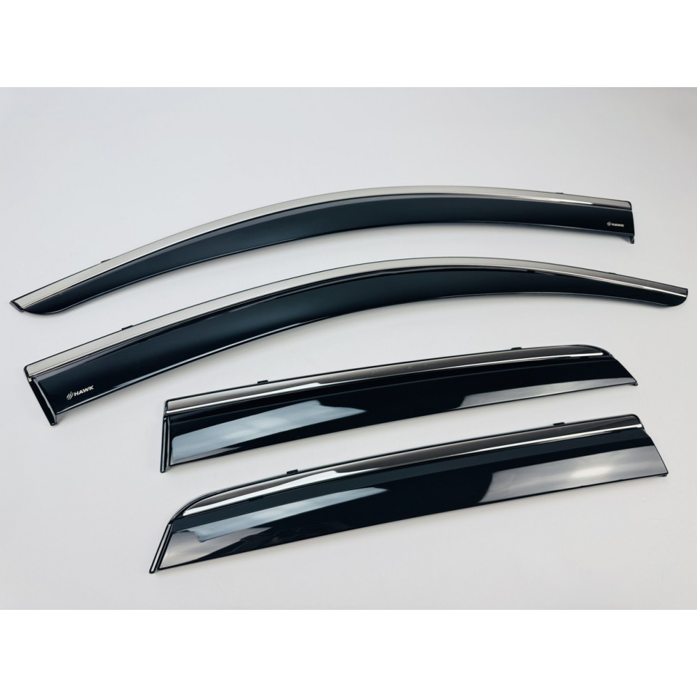 Дефлекторы окон (ветровики) для Mitsubishi ASX /Peugeot 4008/2010-2017 c нерж. хром полоской (HAWK.)