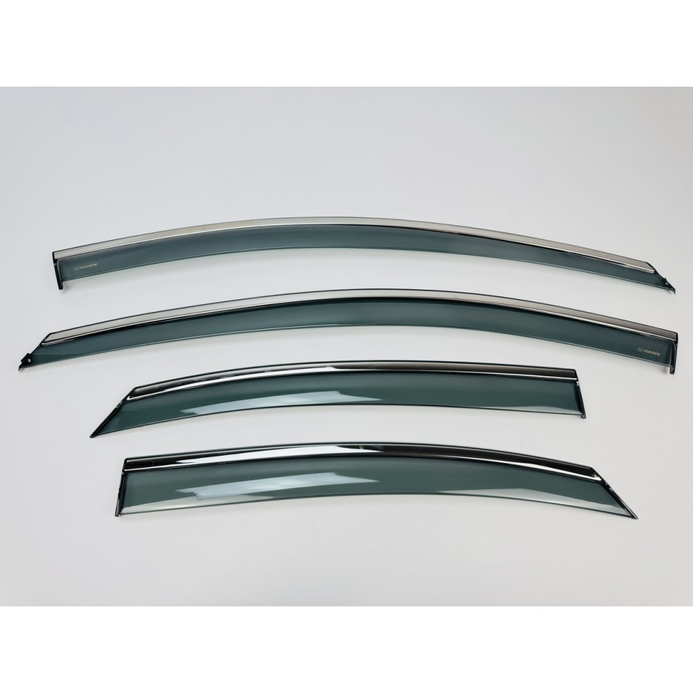 Дефлектори вікон (вітровики) для Ford Focus 2004-2011 II Sedan/HB нерж. з хром полоскою (HAWK)