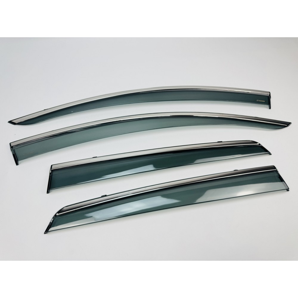 Дефлектори вікон (вітровики) для Toyota BZ3 2023- нерж. з хром полоскою (HAWK)