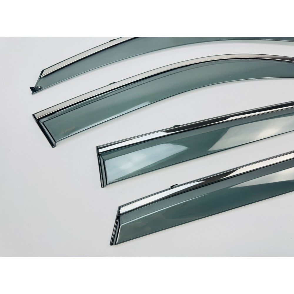 Дефлекторы окон (ветровики) для Hyundai Tucson I 2004-2010 нерж. с хром полоской (HAWK)