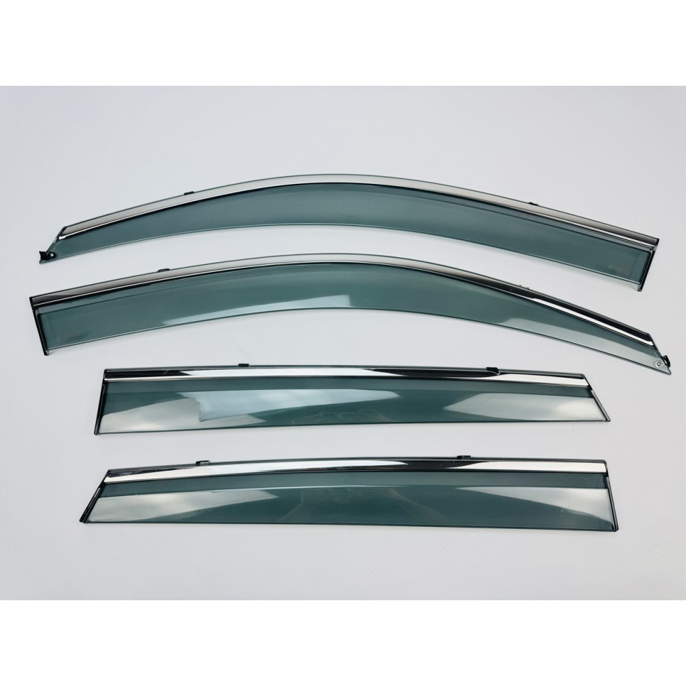 Дефлекторы окон (ветровики) для Hyundai Tucson I 2004-2010 нерж. с хром полоской (HAWK)