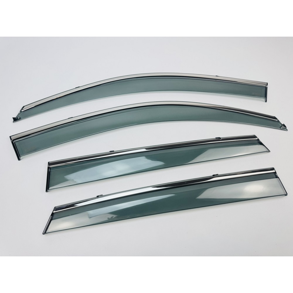 Дефлекторы окон (ветровики) для Hyundai Tucson I 2004-2010 нерж. с хром полоской (HAWK)