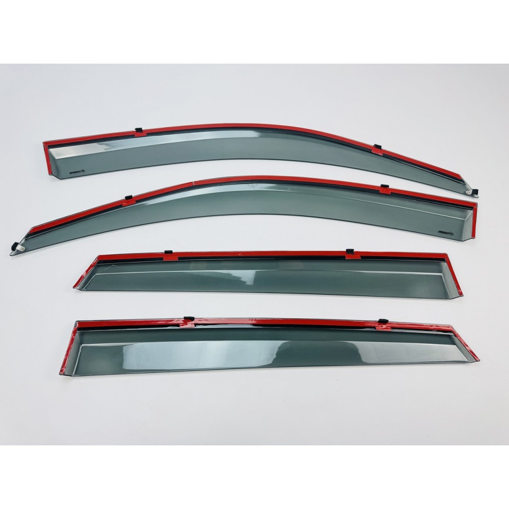 Дефлекторы окон (ветровики) для Hyundai Tucson I 2004-2010 нерж. с хром полоской (HAWK)