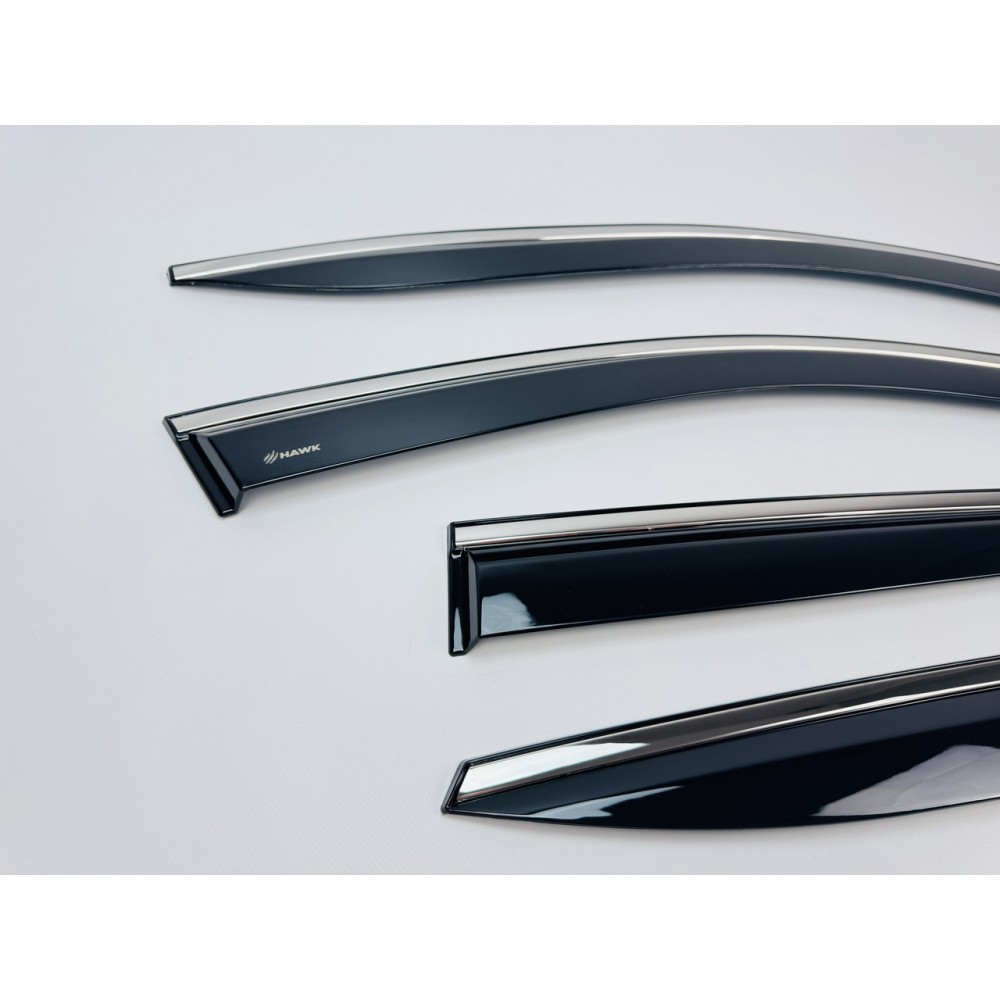 Дефлекторы окон (ветровики) для Hyundai KONA / SX2 / Kauai 2023+ нерж. с хром полоской (HAWK)