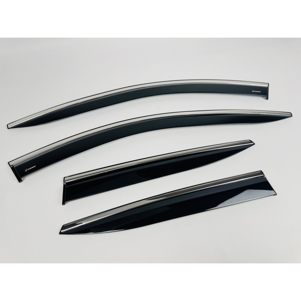 Дефлекторы окон (ветровики) для Hyundai KONA / SX2 / Kauai 2023+ нерж. с хром полоской (HAWK)