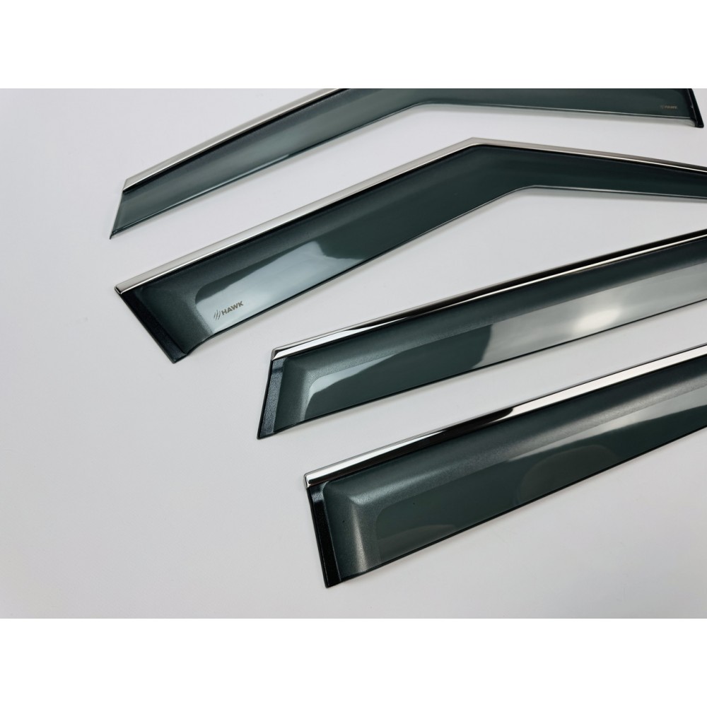 Дефлектори вікон (вітровики) для LandRover Range Rover EVOQUE 2011+  нерж. з хром полоскою (HAWK)