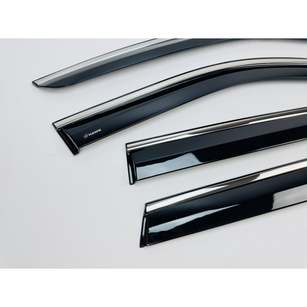 Дефлекторы окон (ветровики) для Jeep Grand Cherokee (KL) 2011-2021 нерж. с хром полоской (HAWK)