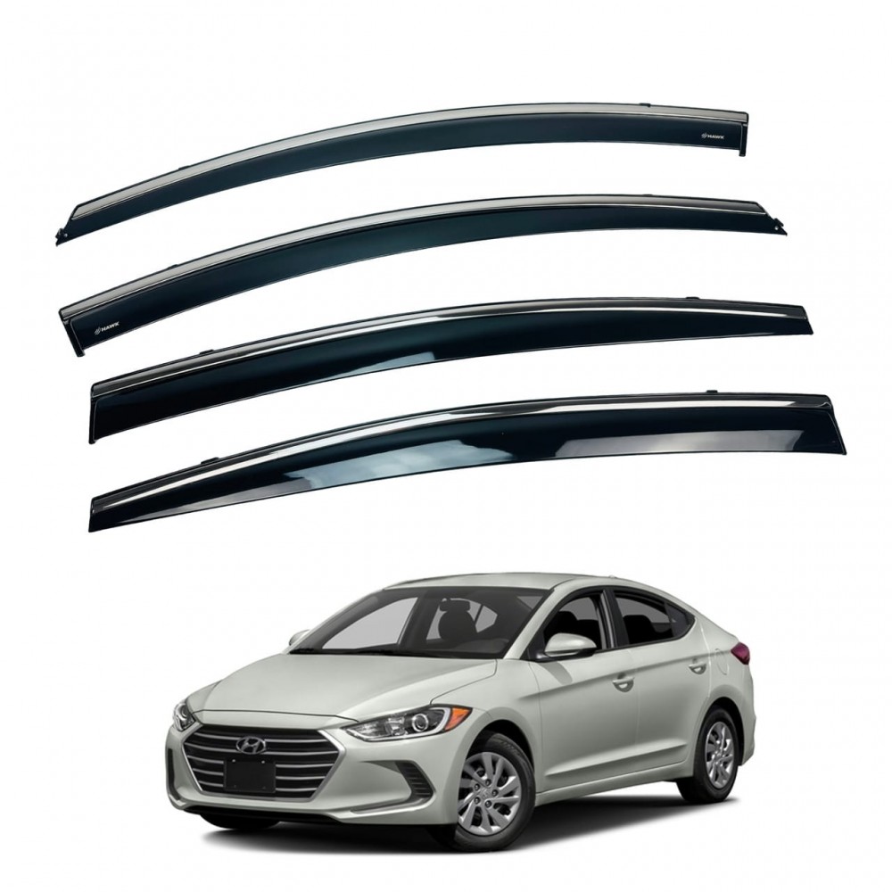Дефлекторы окон (ветровики) для Hyundai ELANTRA / AVANTE 2016-2020  нерж. с хром полоской (HAWK)