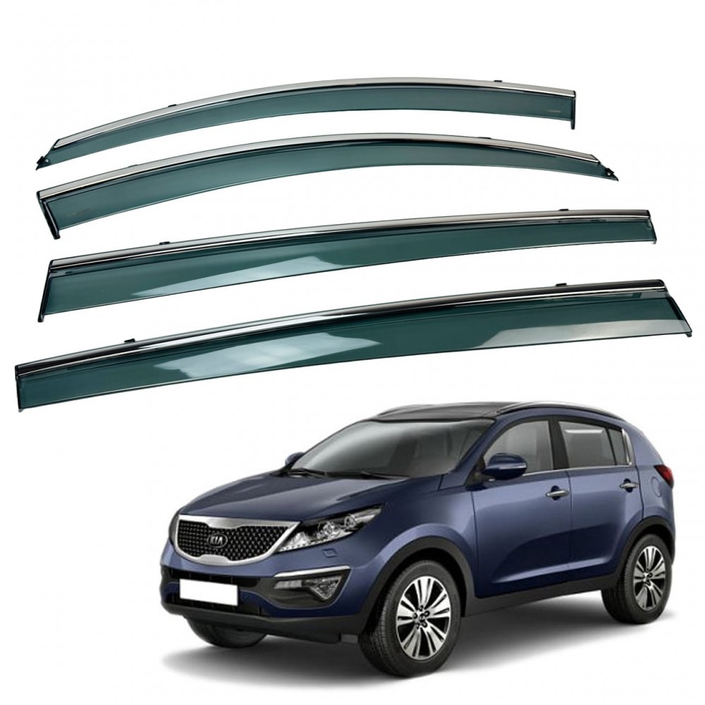Дефлектори вікон (вітровики) для KIA SPORTAGE  2010-2016 нерж. з хром полоскою (HAWK)