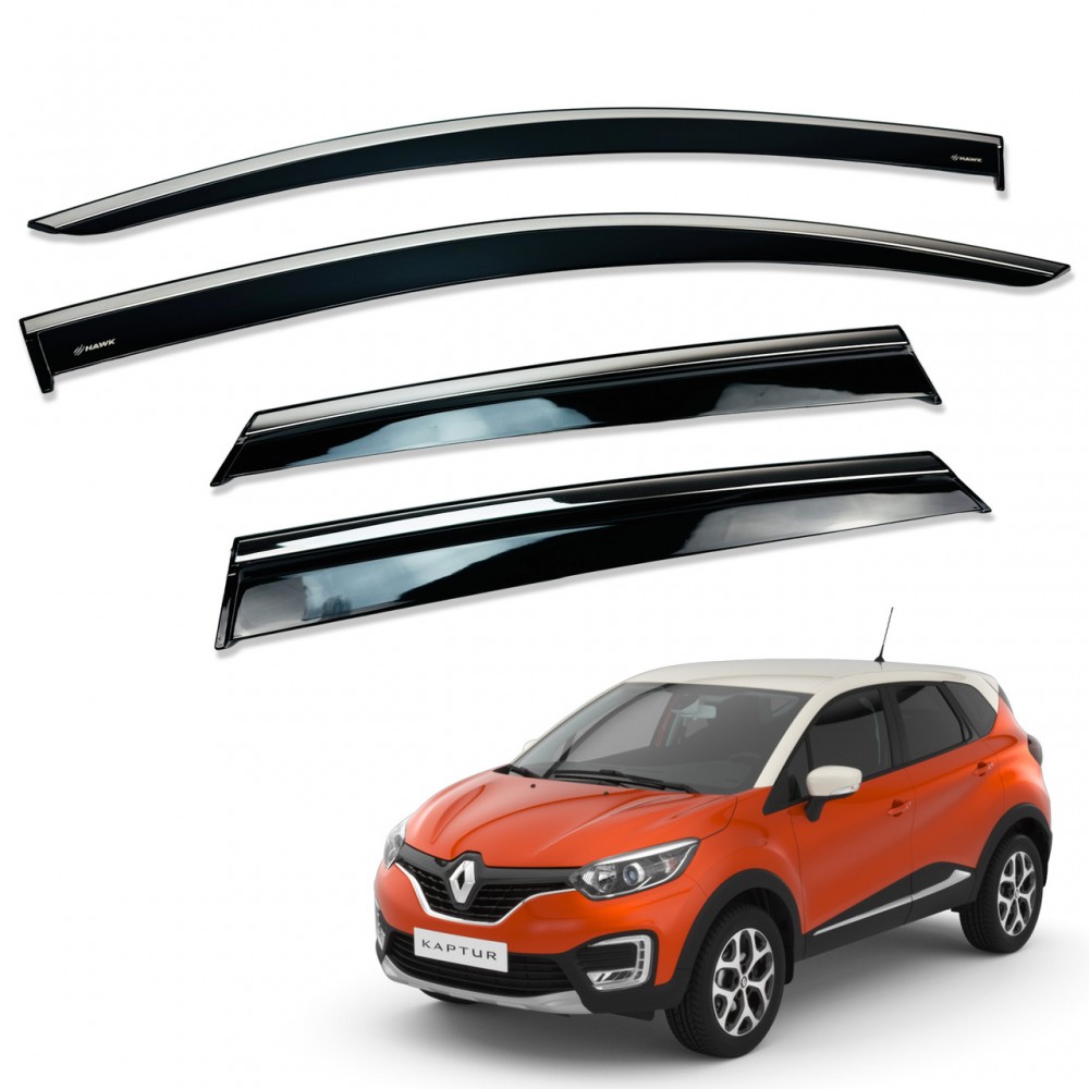 Дефлекторы окон (ветровики) для Renault CAPTUR2 / Mitsubishi ASX  2023+ нерж. с хром полоской (HAWK)