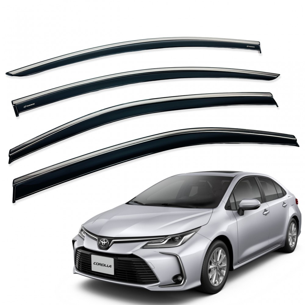 Дефлектори вікон (вітровики) для Toyota COROLLA SEDAN 2019+ з нерж.хром полоскою (HAWK)