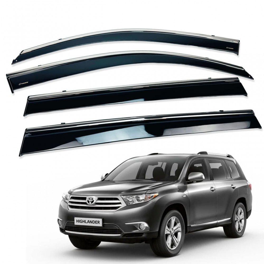Дефлектори вікон (вітровики) для Toyota HIGHLANDER 2008-2014 з нерж.хром полоскою (HAWK)