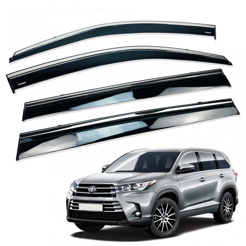 Дефлекторы окон (ветровики) для Toyota HIGHLANDER 2015-2020 c нерж. хром полоской (HAWK)