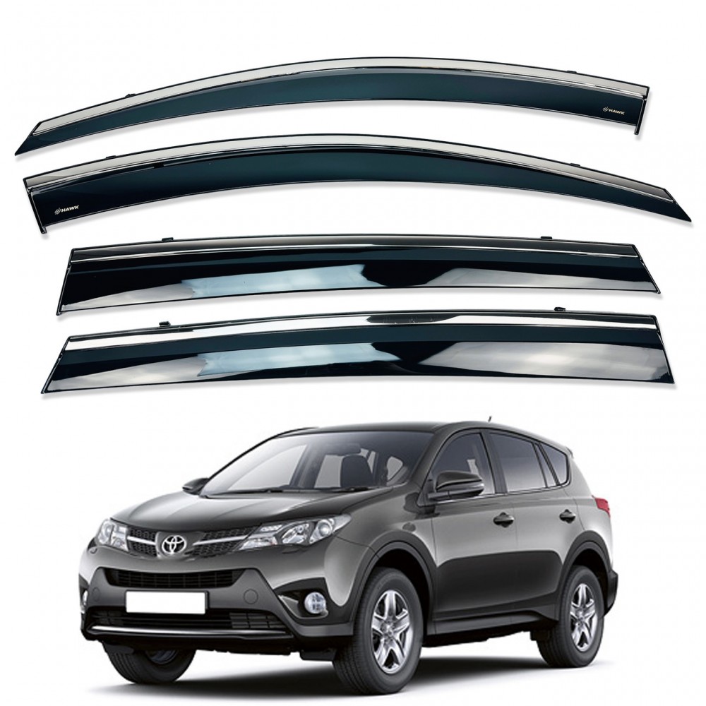 Дефлектори вікон (вітровики) для Toyota RAV-4 2019-2025 нерж. з хром полоскою (HAWK)