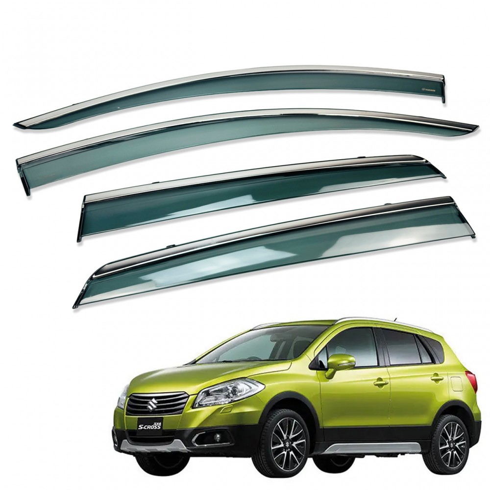 Дефлектори вікон (вітровики) для Toyota BZ3 2023- нерж. з хром полоскою (HAWK)