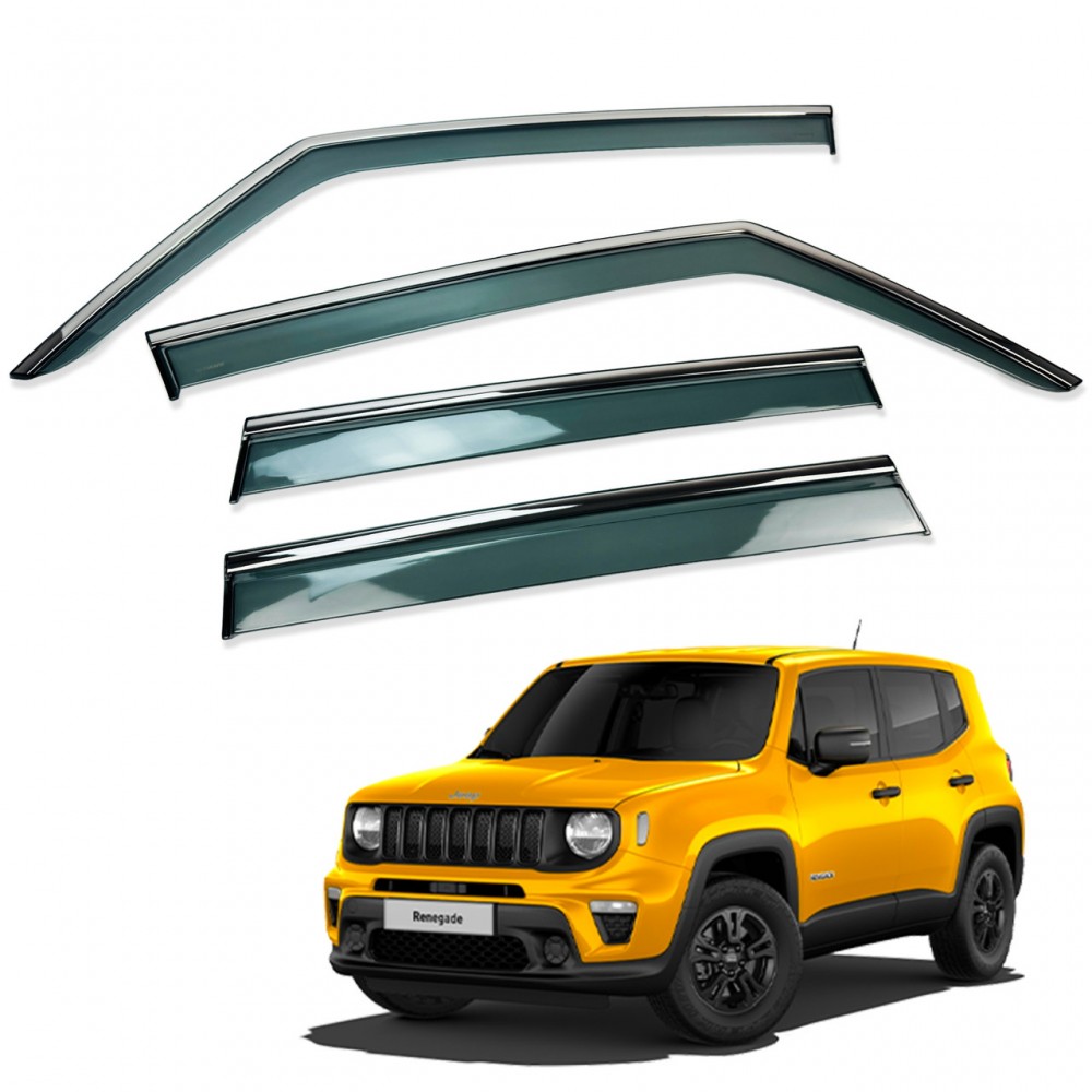Дефлекторы окон (ветровики) для Jeep RENEGADE 2015+ нерж. с хром полоской (HAWK)