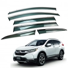 Дефлектори вікон (вітровики) для Honda CR-V 2017- 2022  6шт. нерж. з хром полоскою (HAWK)