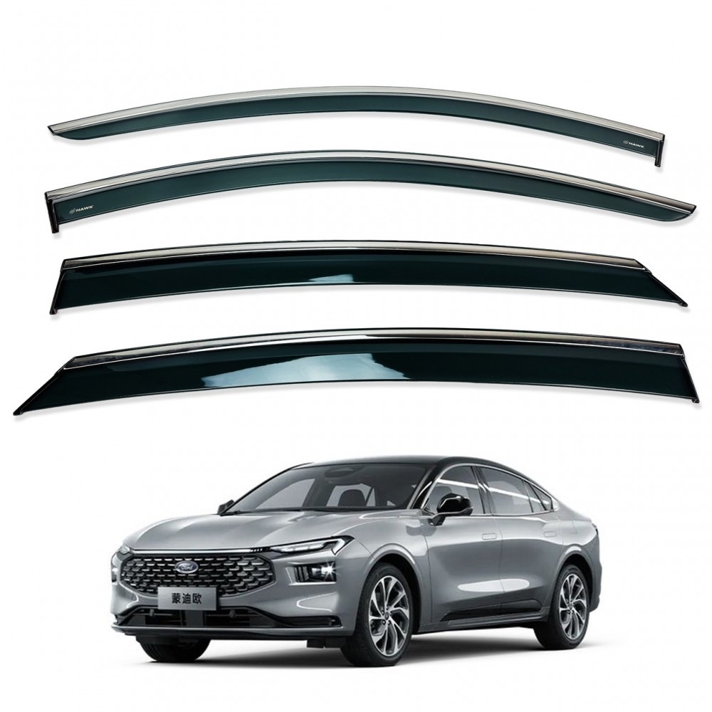Дефлектори вікон (вітровики) для FORD MONDEO 2022+ нерж. з хром полоскою  (HAWK)