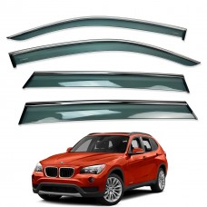 Дефлектори вікон (вітровики) для BMW X1 2009-2015 нерж. з хром полоскою (HAWK)