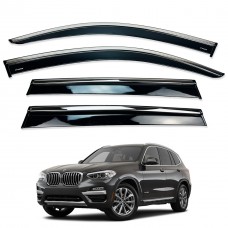 Дефлекторы окон (ветровики) для BMW X3 2017-2021 нерж. с хром полоской (HAWK)
