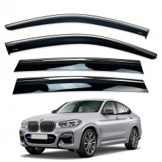 Дефлекторы окон (ветровики) для BMW X4 G02 2018-2025 нерж. с хром полоской (HAWK)