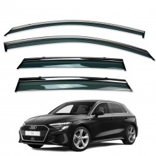 Дефлекторы окон (ветровики) для Audi A3 HATCHBACK 2020+ нерж. з хром полоскою (HAWK)