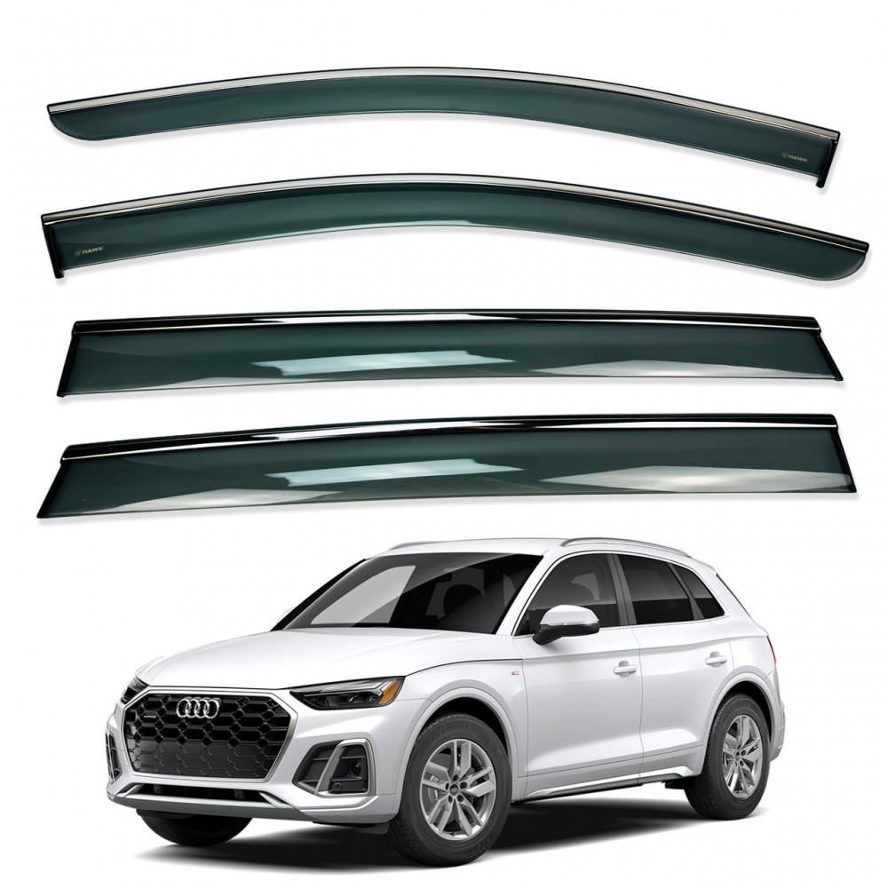 Дефлекторы окон (ветровики) для Audi Q5/ E-TRON 2015-2025 (China)  нерж. з хром полоскою (HAWK)